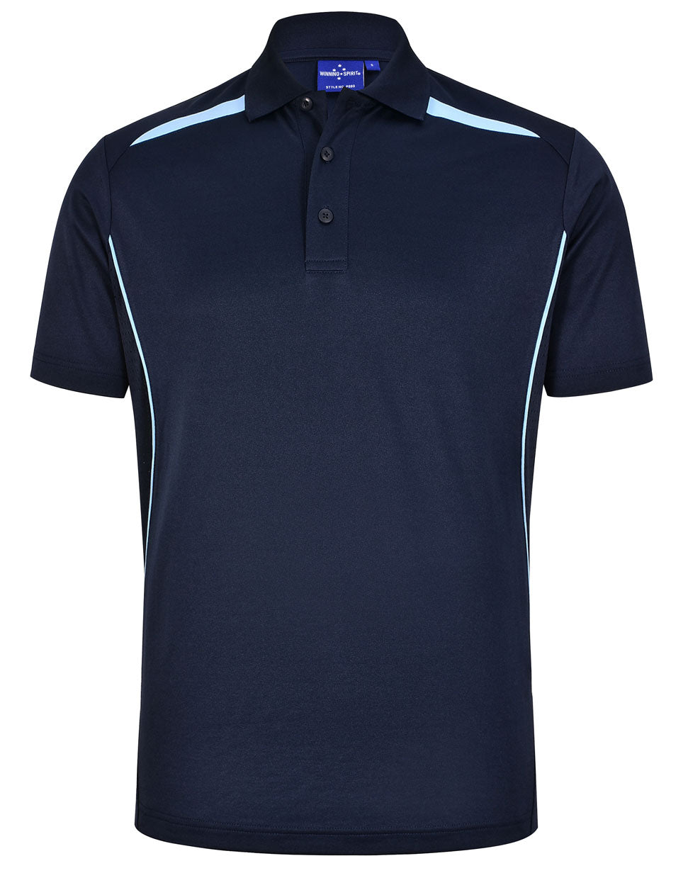 Mens Sustainable Poly/Cotton Contrast Ss Polo - Navy/Skyblue - Front