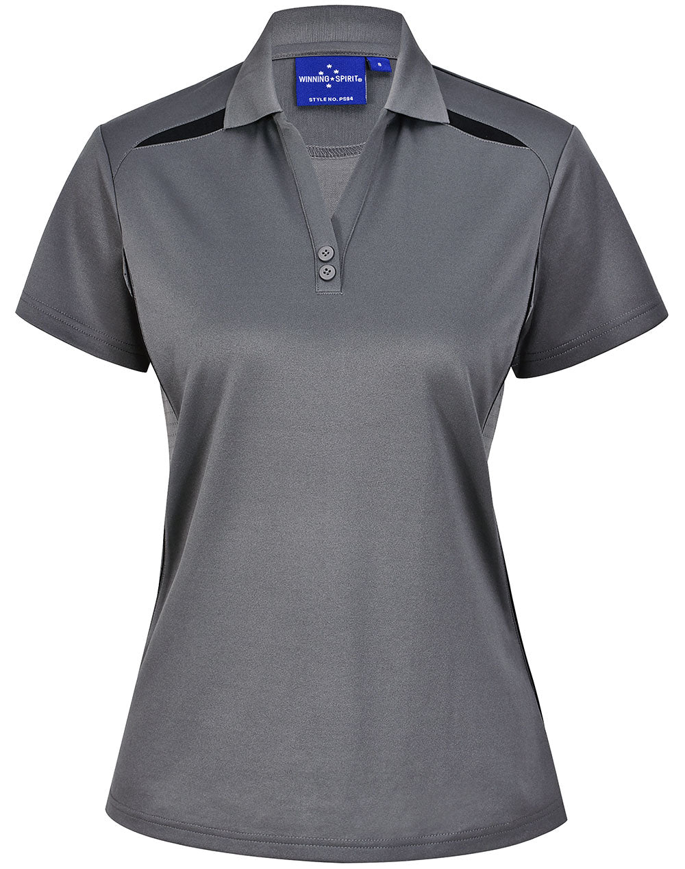 Ladies Sustainable Poly/Cotton Contrast Ss Polo - Ash/Black - Front