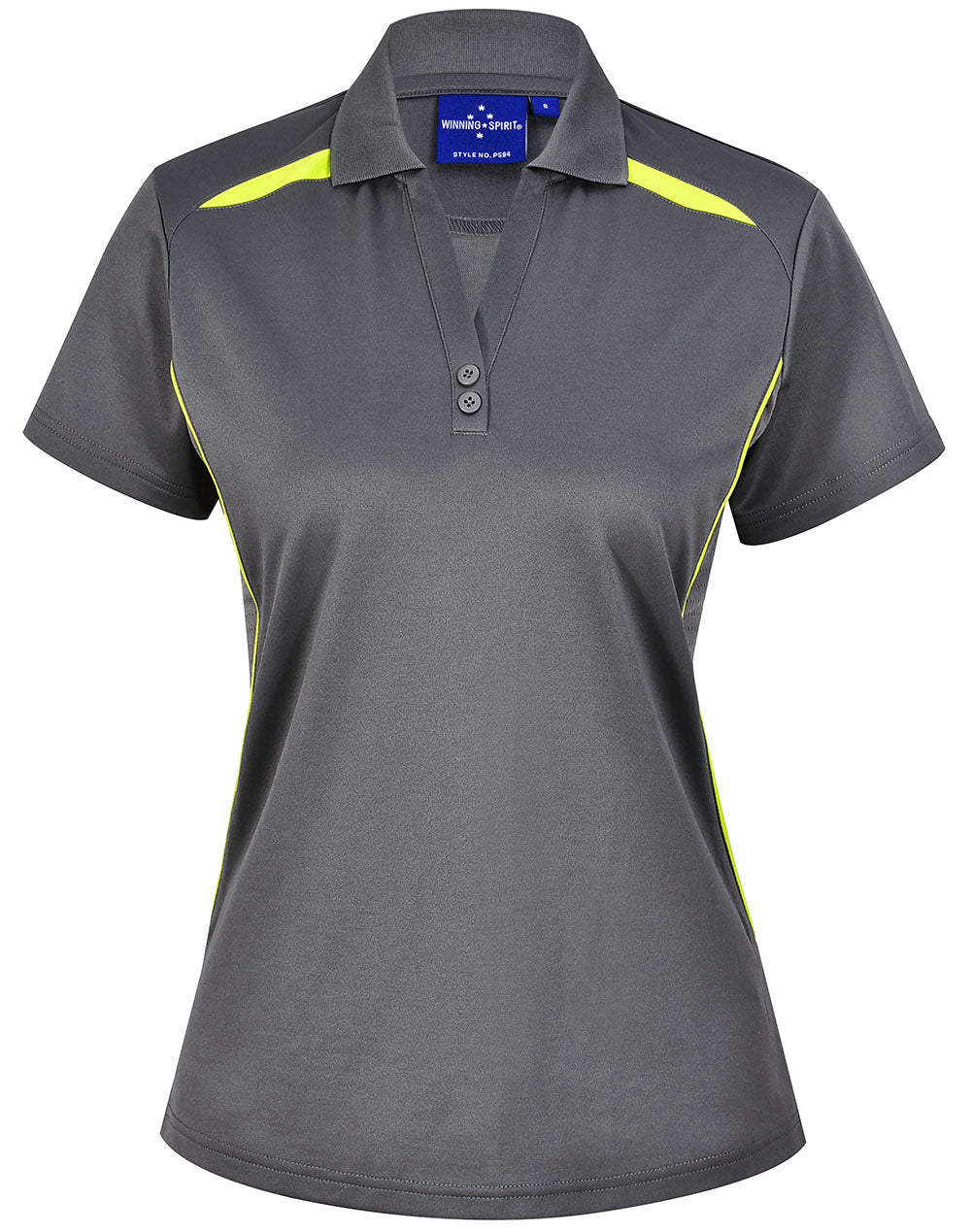 Ladies Sustainable Poly/Cotton Contrast Ss Polo - Ash/Lime - Front