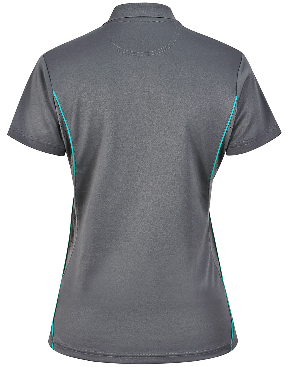 Ladies Sustainable Poly/Cotton Contrast Ss Polo - Ash/Teal - Back