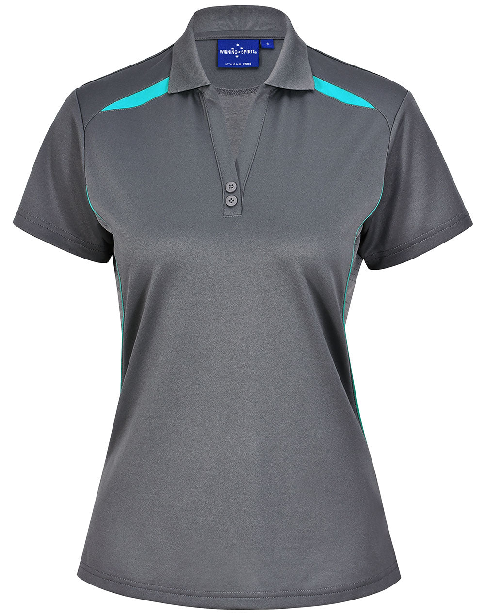 Ladies Sustainable Poly/Cotton Contrast Ss Polo - Ash/Teal - Front