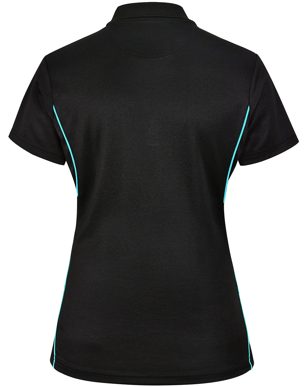 Ladies Sustainable Poly/Cotton Contrast Ss Polo - Black/Aqua Blue - Back