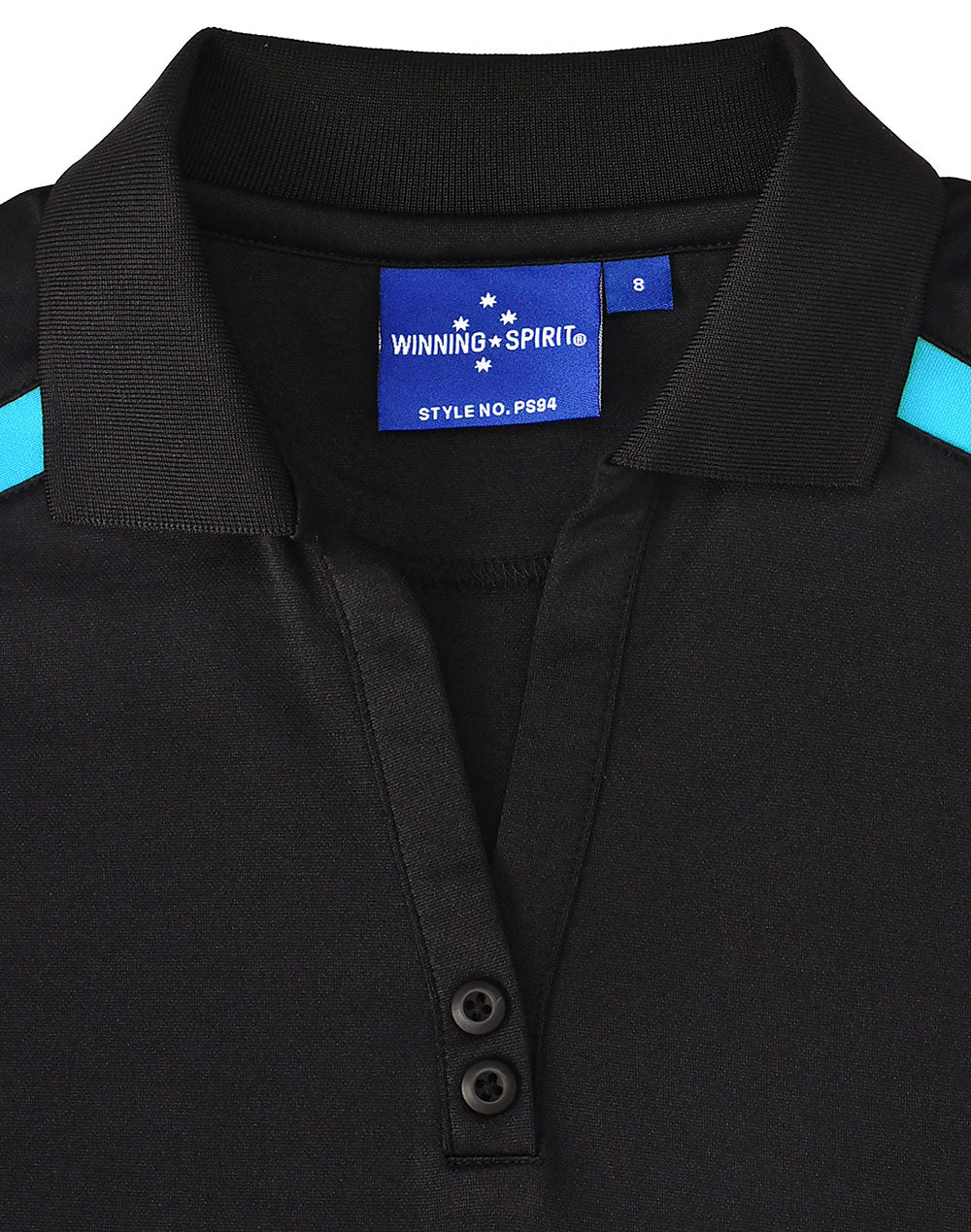 Ladies Sustainable Poly/Cotton Contrast Ss Polo - Black/Aqua Blue - View