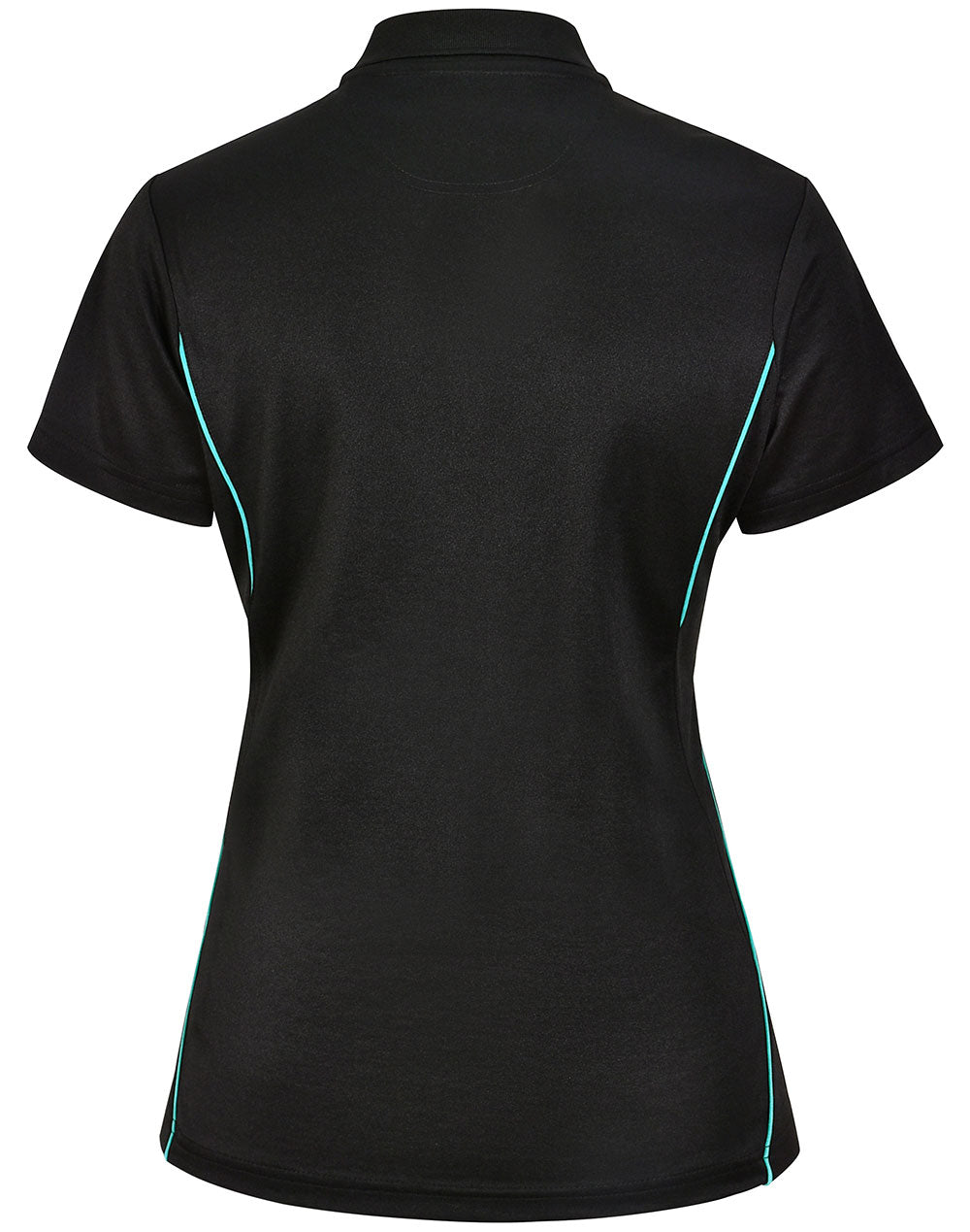 Ladies Sustainable Poly/Cotton Contrast Ss Polo - Black/Teal - Back