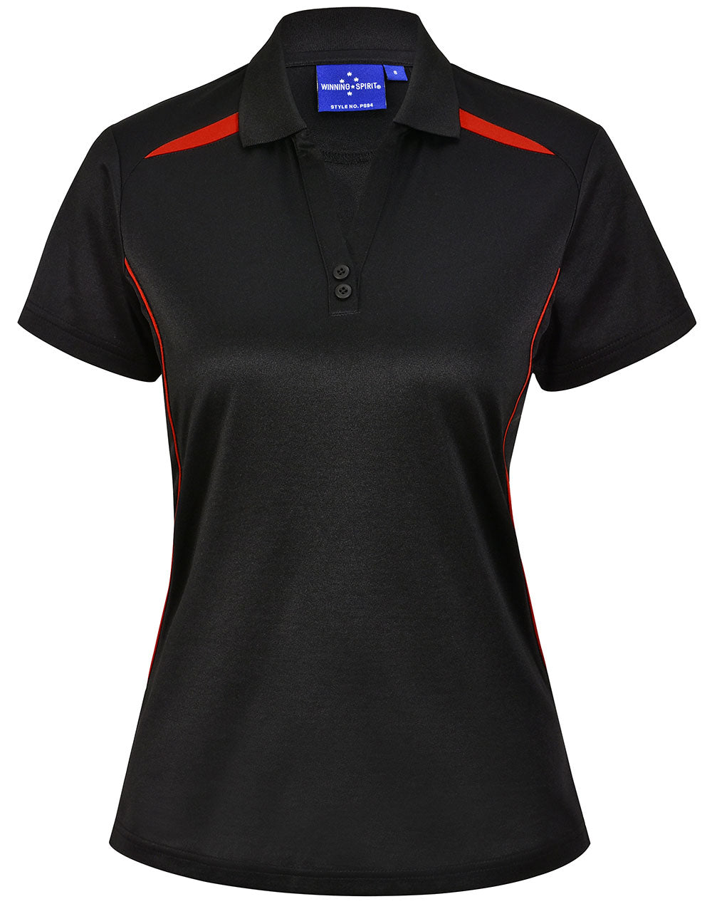 Ladies Sustainable Poly/Cotton Contrast Ss Polo - Black/Red - Front