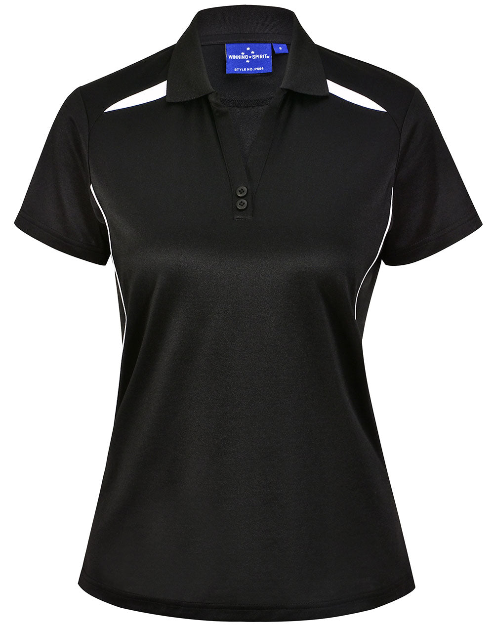 Ladies Sustainable Poly/Cotton Contrast Ss Polo - Black/White - Front