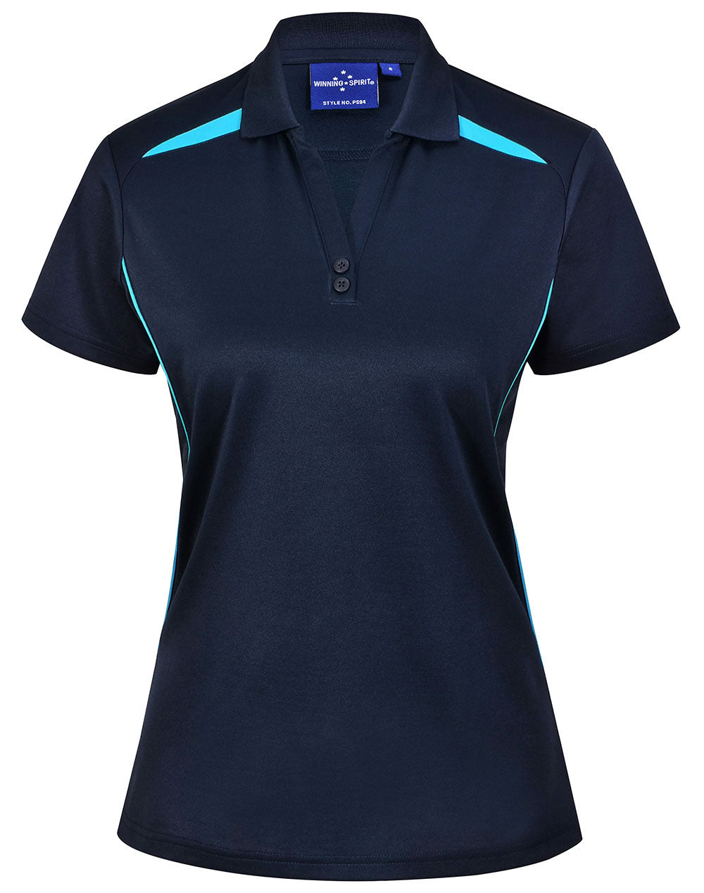 Ladies Sustainable Poly/Cotton Contrast Ss Polo - Navy/Aqua Blue - Front