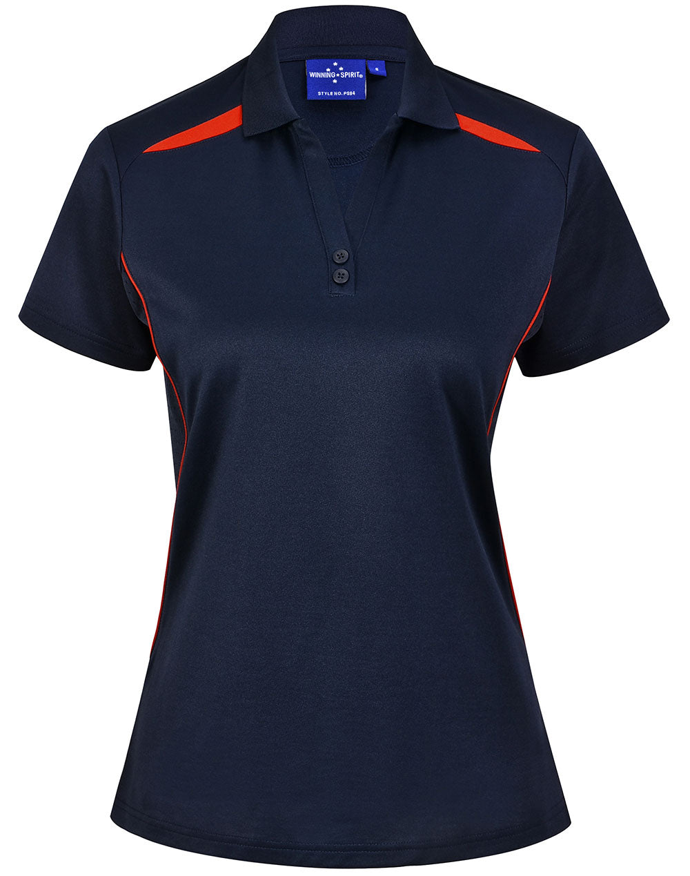 Ladies Sustainable Poly/Cotton Contrast Ss Polo - Navy/Red - Front