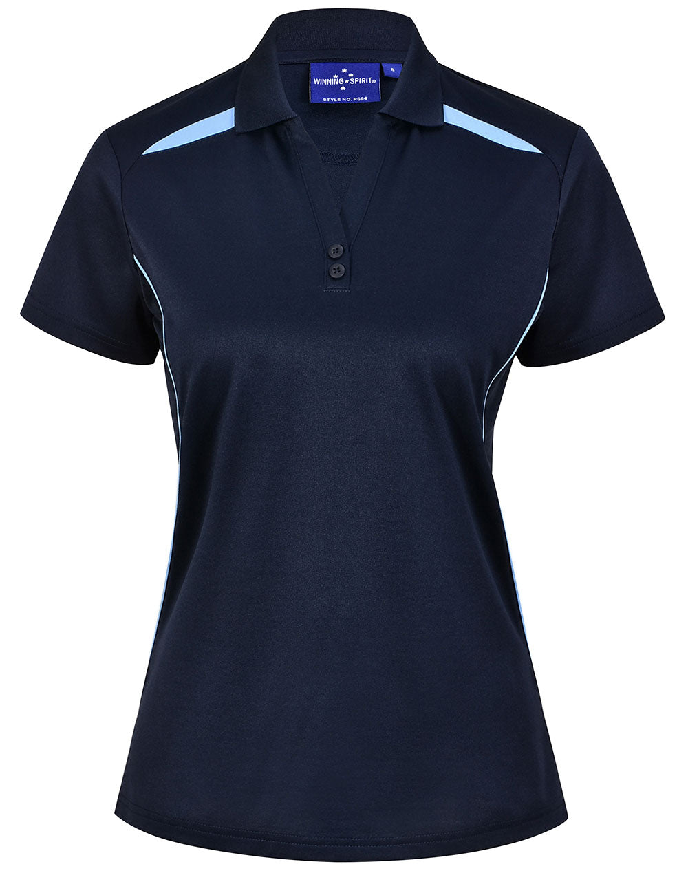 Ladies Sustainable Poly/Cotton Contrast Ss Polo - Navy/Skyblue - Front