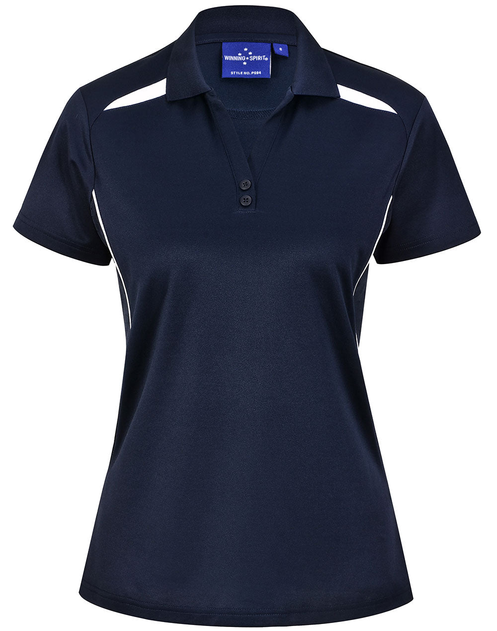 Ladies Sustainable Poly/Cotton Contrast Ss Polo - Navy/White - Front