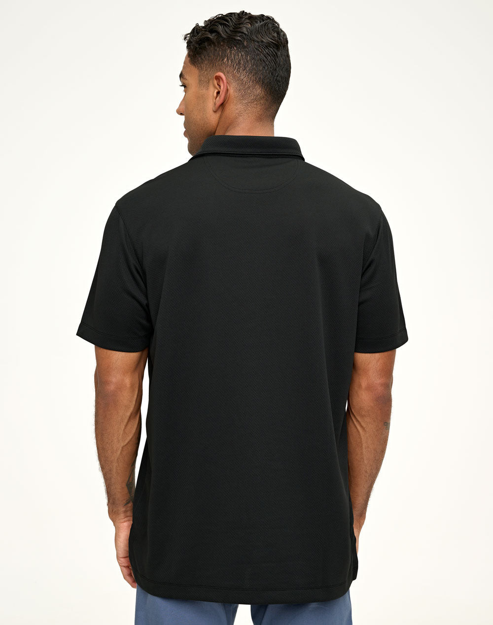 Sustainable Jacquard Knit Polo Men's - Coal - Back
