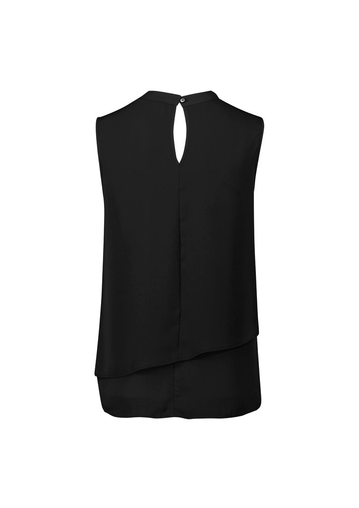 Seville Womens Sleeveless Layered Blouse - Black - Back