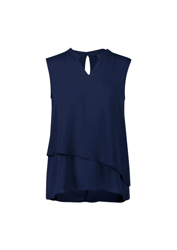 Seville Womens Sleeveless Layered Blouse - Navy - Front