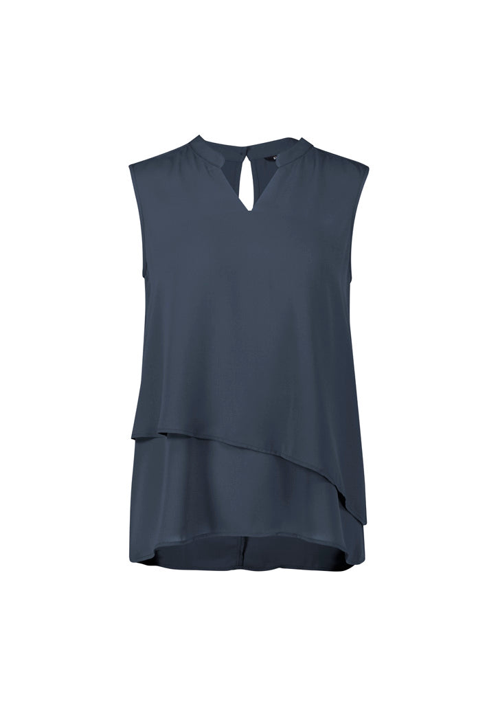 Seville Womens Sleeveless Layered Blouse - Storm Blue - Front