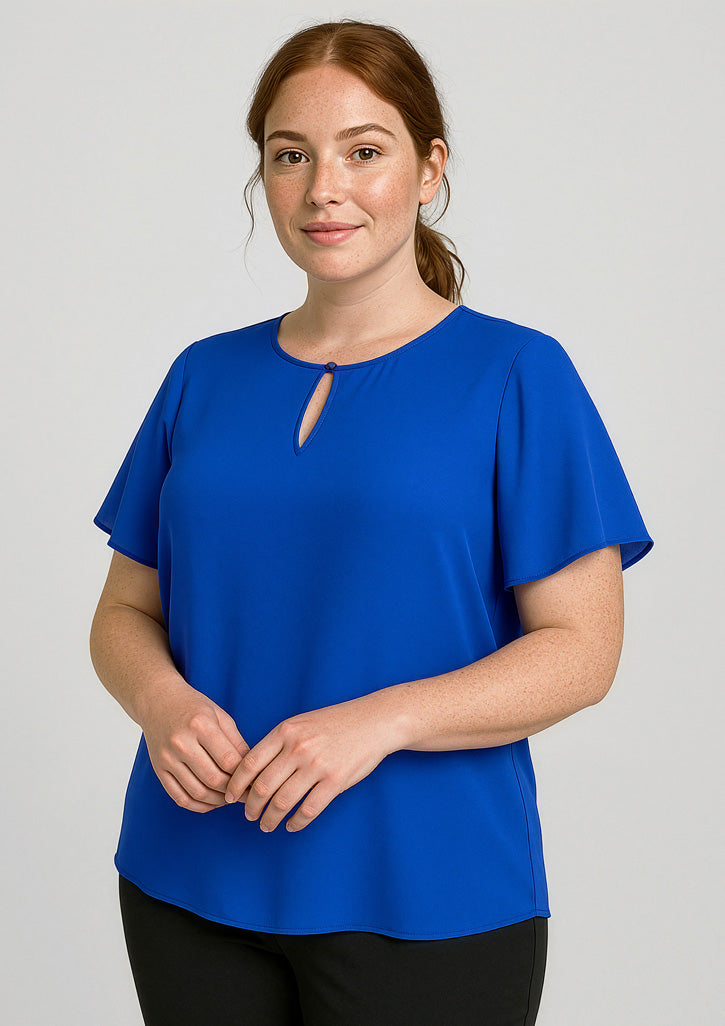 Vienna Womens Short Sleeve Blouse - Cobalt - Model