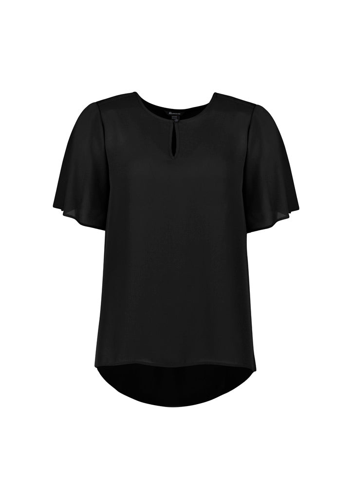 Vienna Womens Short Sleeve Blouse - Black - Front