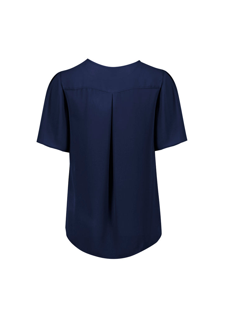 Vienna Womens Short Sleeve Blouse - Navy - Back