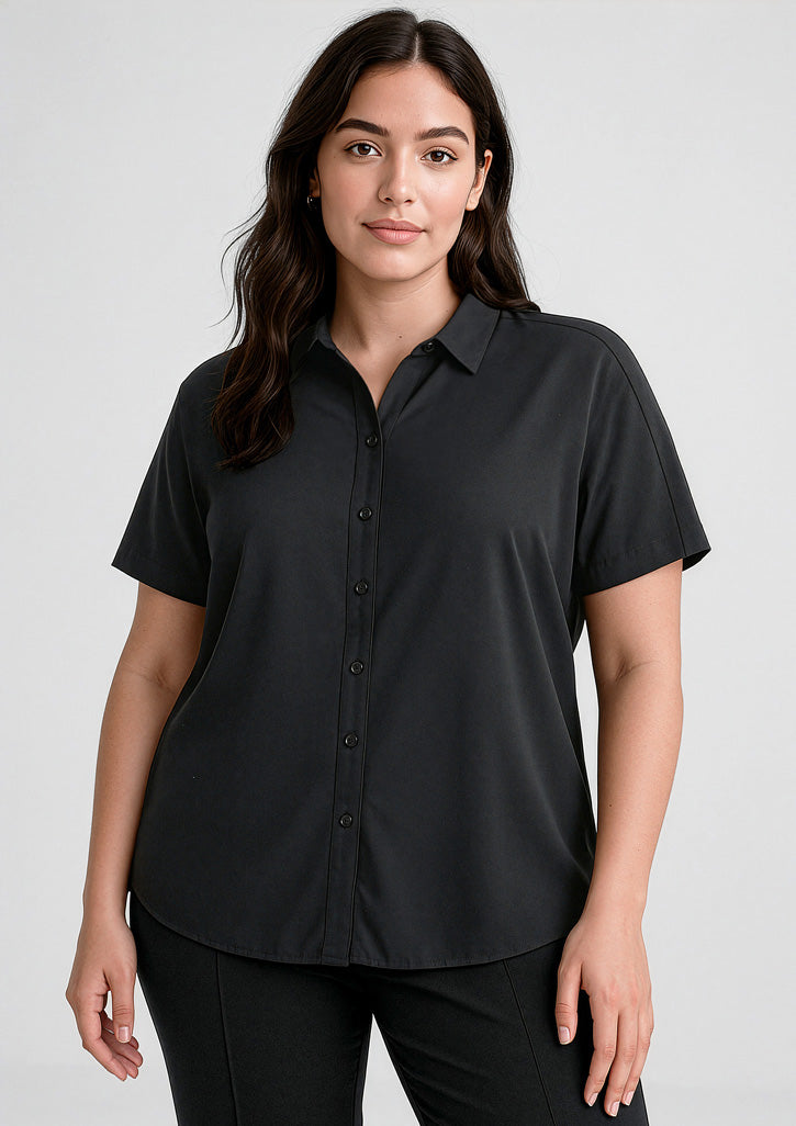 Dahlia Womens Short Sleeve Blouse - Black - Model