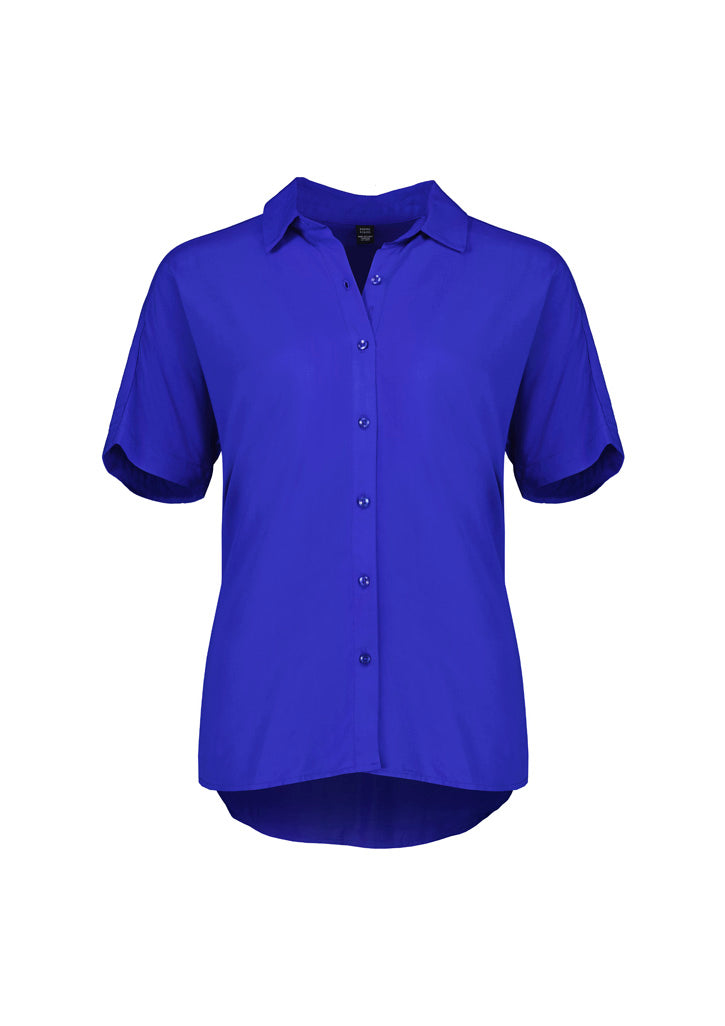 Dahlia Womens Short Sleeve Blouse - Cobalt - Front