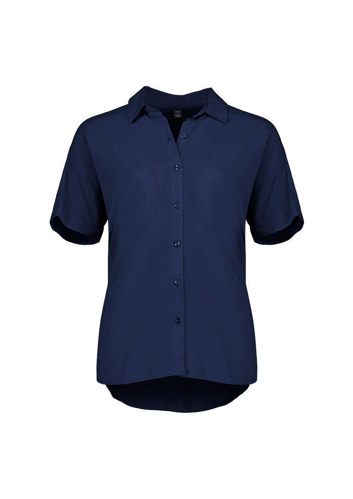 Dahlia Womens Short Sleeve Blouse - Navy - Front