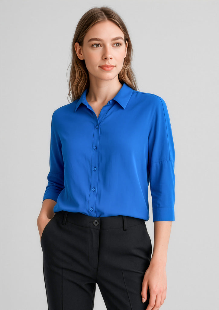 Dahlia Womens 3/4 Sleeve Blouse - Cobalt - Model