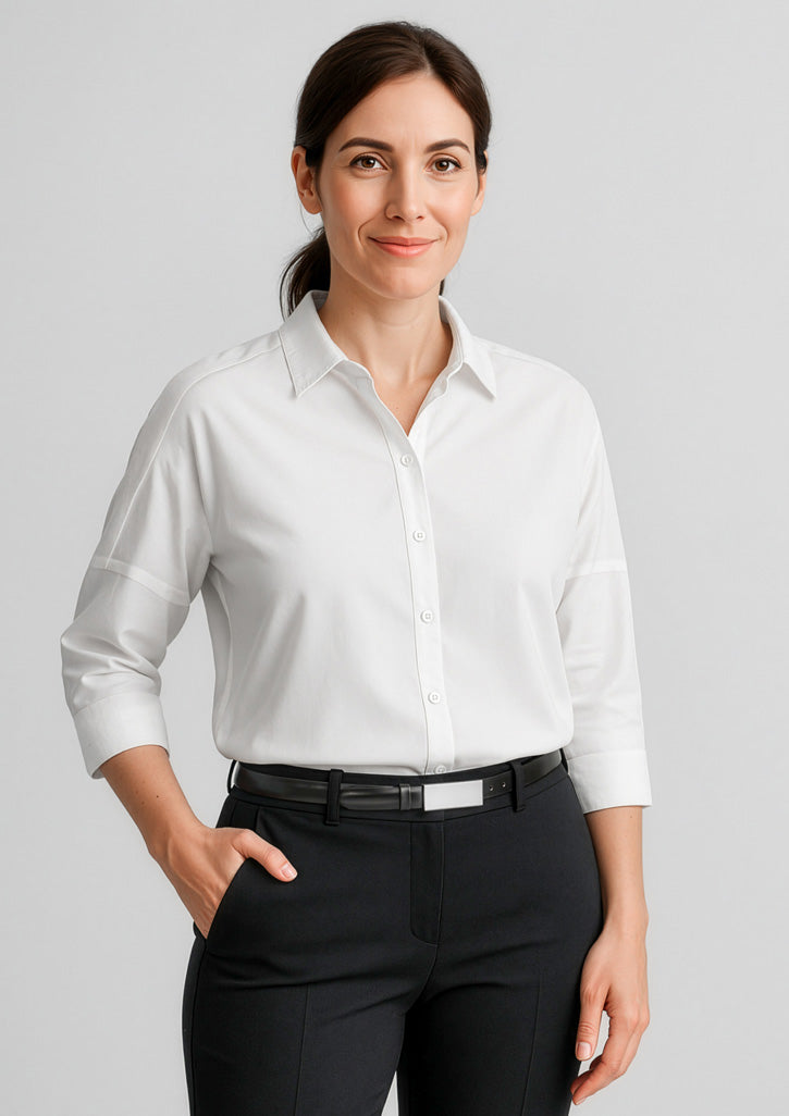 Dahlia Womens 3/4 Sleeve Blouse - White - Model