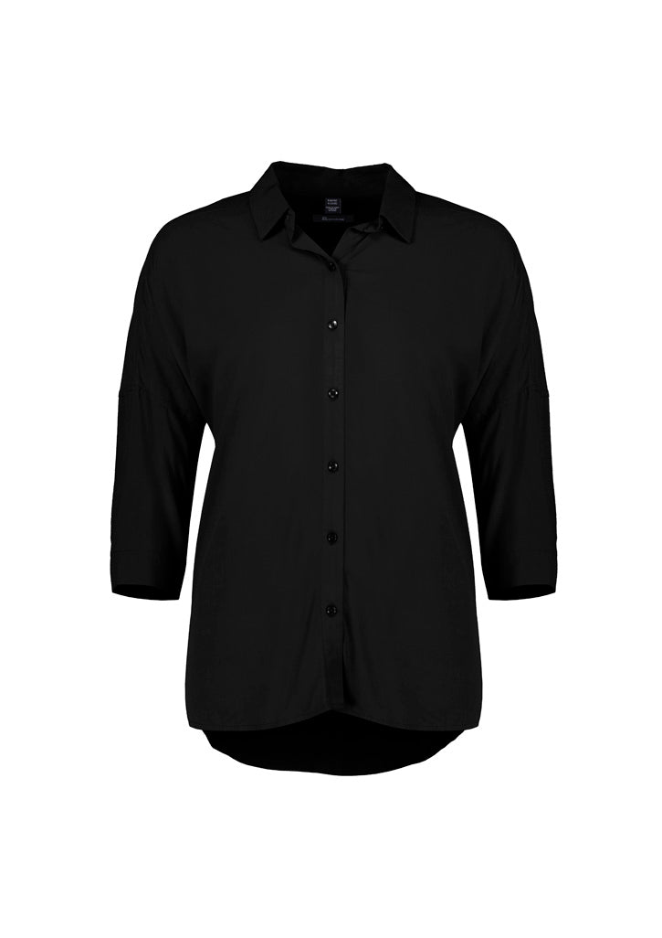 Dahlia Womens 3/4 Sleeve Blouse - Black - Front