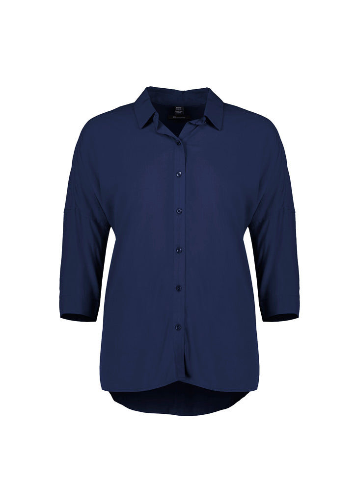 Dahlia Womens 3/4 Sleeve Blouse - Navy - Front