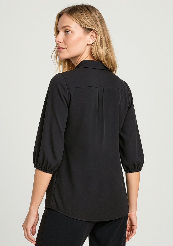 Lucy Womens 3/4 Sleeve Blouse - Black - Model