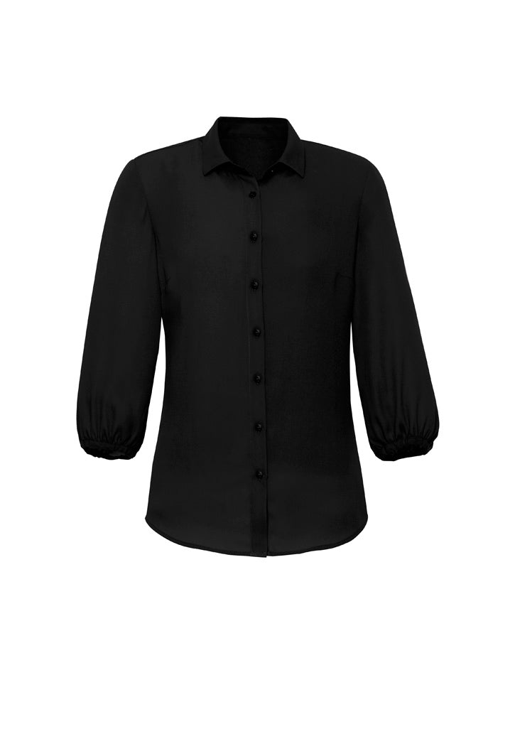 Lucy Womens 3/4 Sleeve Blouse - Black - Front