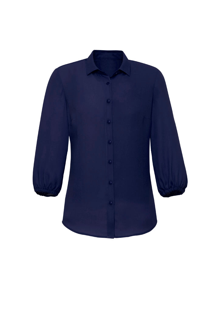 Lucy Womens 3/4 Sleeve Blouse - Navy - Front