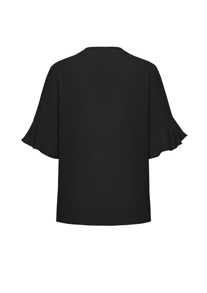 Aria Womens Fluted Sleeve Blouse - Black - Back