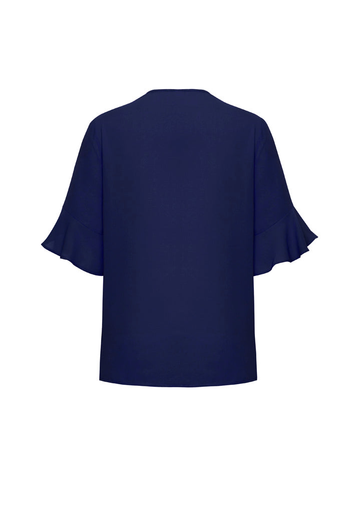 Aria Womens Fluted Sleeve Blouse - Navy - Back
