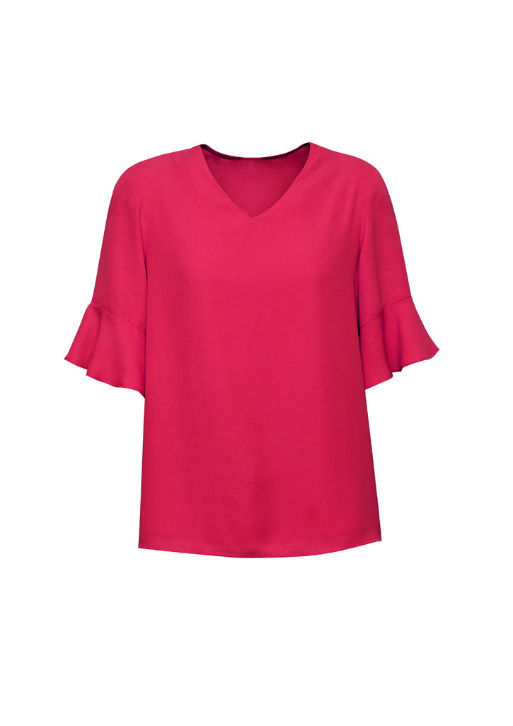 Aria Womens Fluted Sleeve Blouse - Raspberry - Front