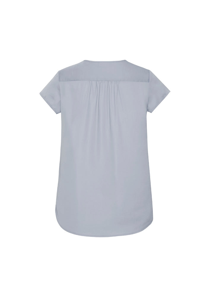 Kayla Womens V-Neck Pleat Blouse - Silver - Back