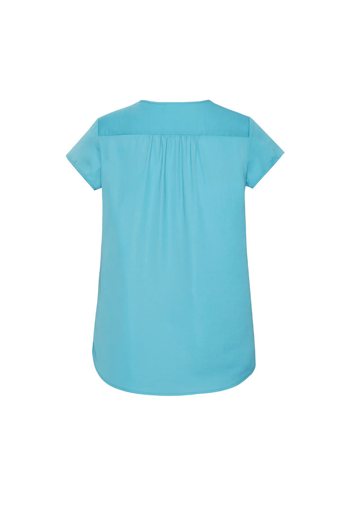 Kayla Womens V-Neck Pleat Blouse - Aqua - Back