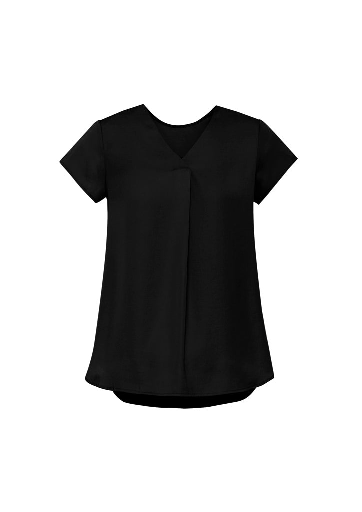 Kayla Womens V-Neck Pleat Blouse - Black - Front