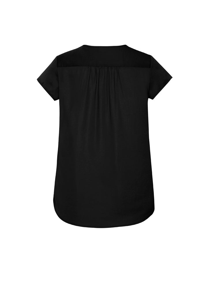 Kayla Womens V-Neck Pleat Blouse - Black - Back