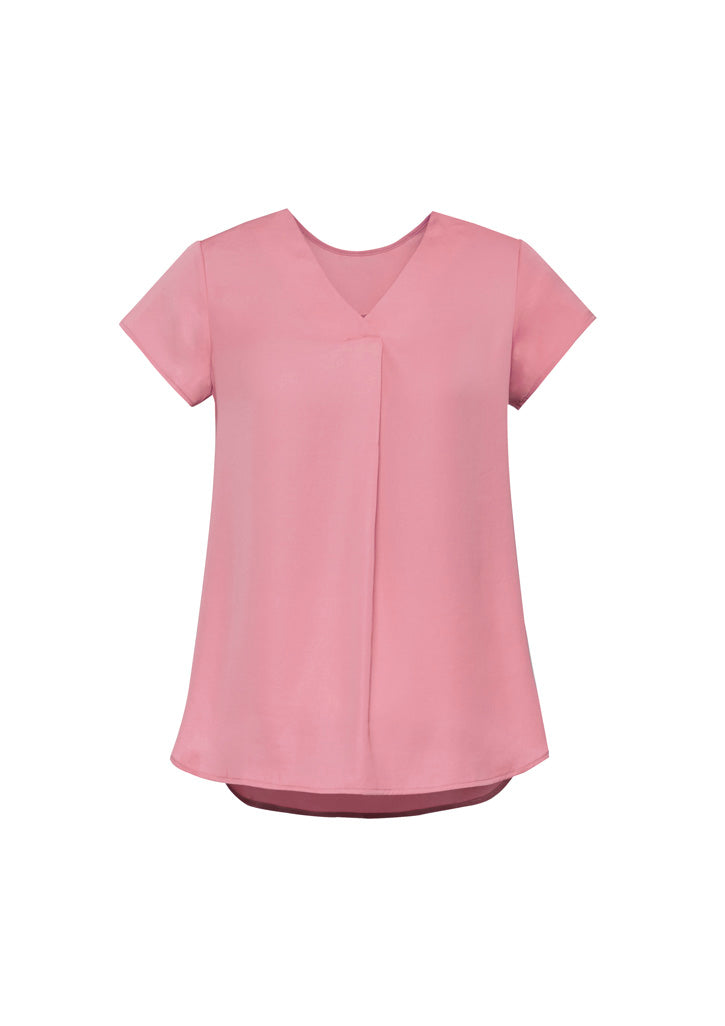 Kayla Womens V-Neck Pleat Blouse - Dusty Rose - Front