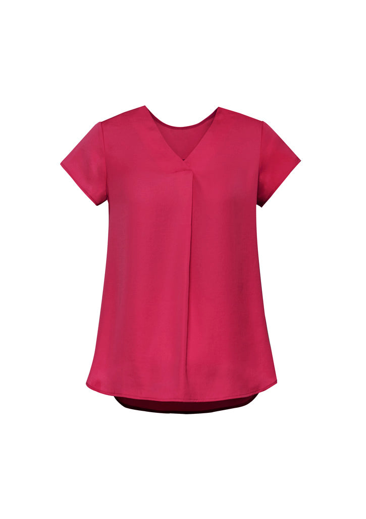 Kayla Womens V-Neck Pleat Blouse - Raspberry - Front