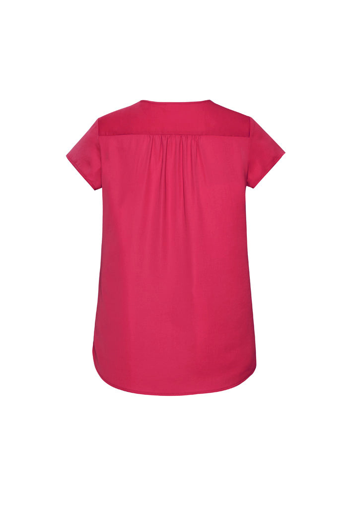 Kayla Womens V-Neck Pleat Blouse - Raspberry - Back