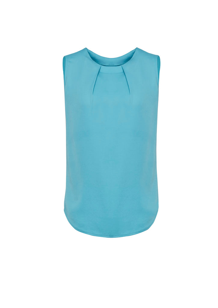 Estelle Womens Sleeveless Pleat Detail Blouse - Aqua - Front