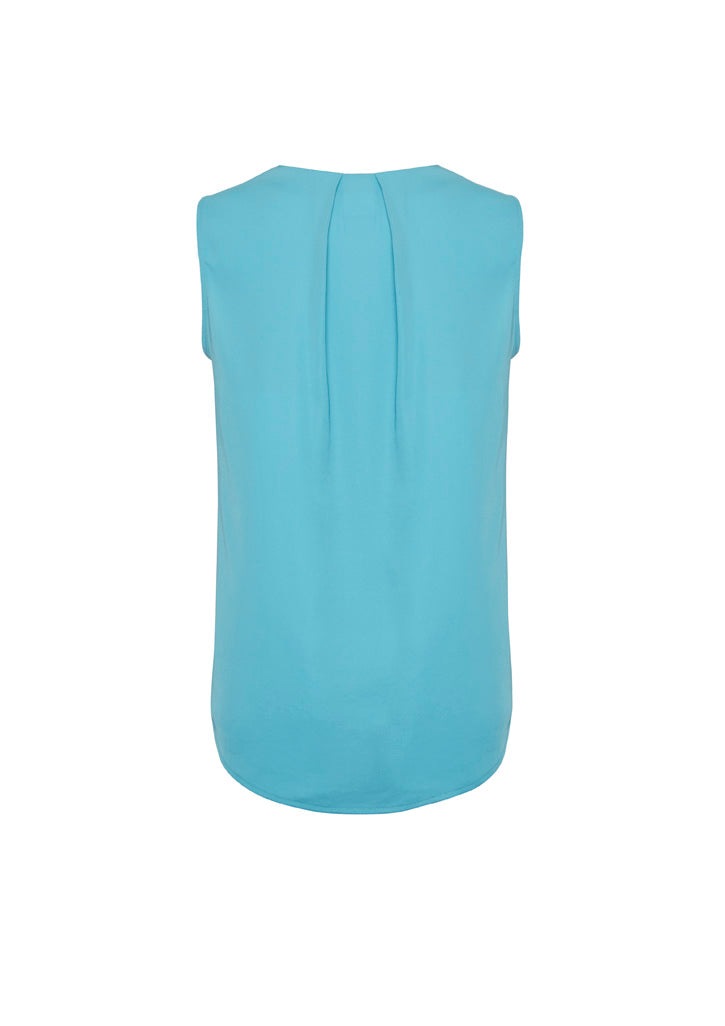 Estelle Womens Sleeveless Pleat Detail Blouse - Aqua - Back