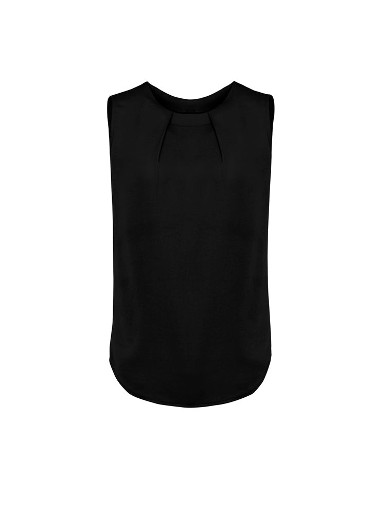 Estelle Womens Sleeveless Pleat Detail Blouse - Black - Front