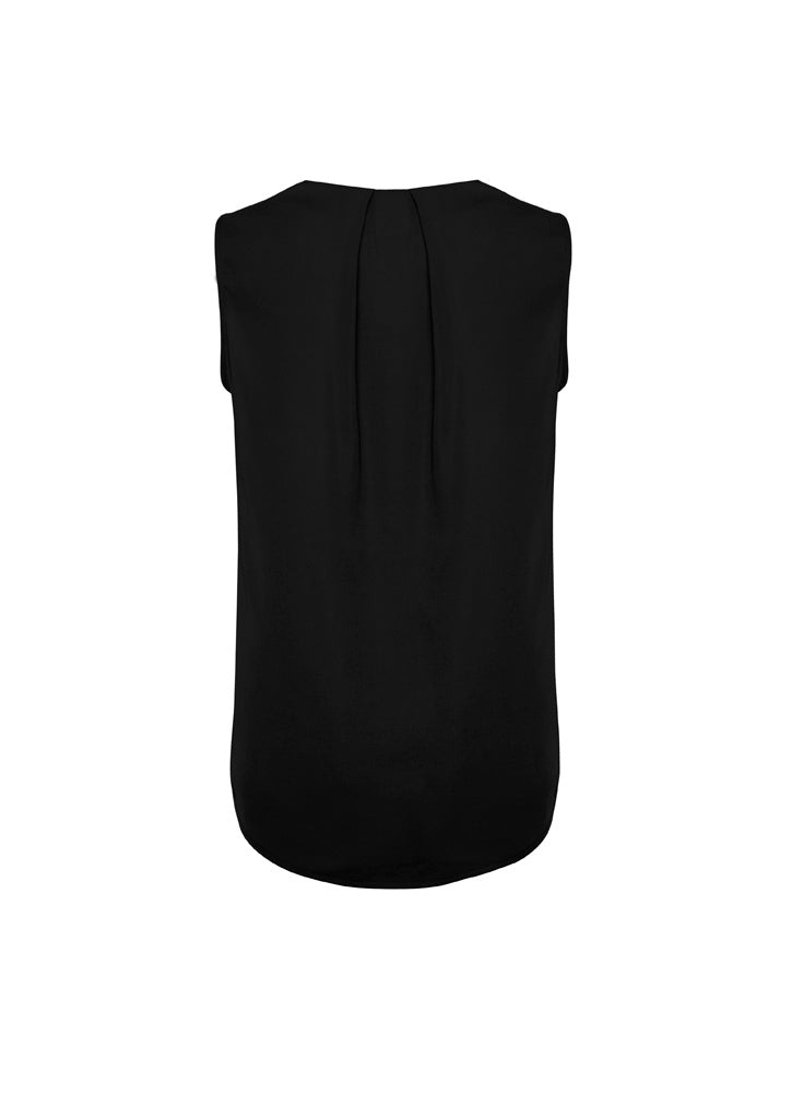 Estelle Womens Sleeveless Pleat Detail Blouse - Black - Back