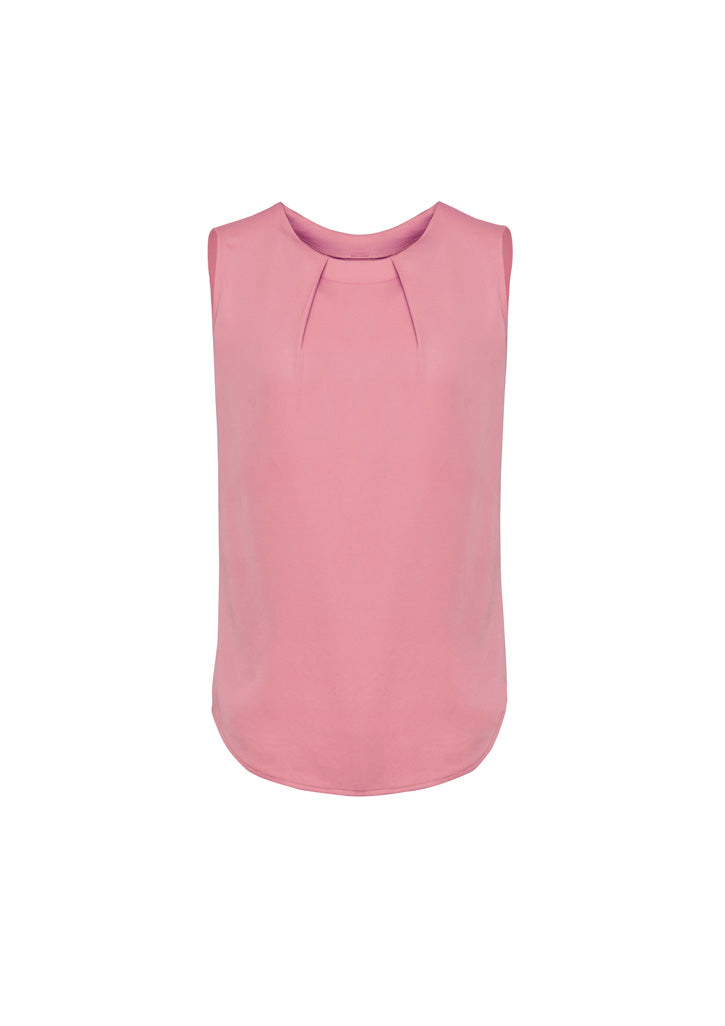 Estelle Womens Sleeveless Pleat Detail Blouse - Dusty Rose - Front