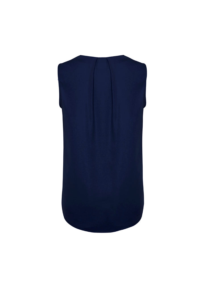 Estelle Womens Sleeveless Pleat Detail Blouse - Navy - Back