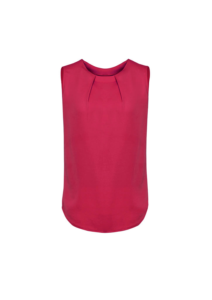 Estelle Womens Sleeveless Pleat Detail Blouse - Raspberry - Front