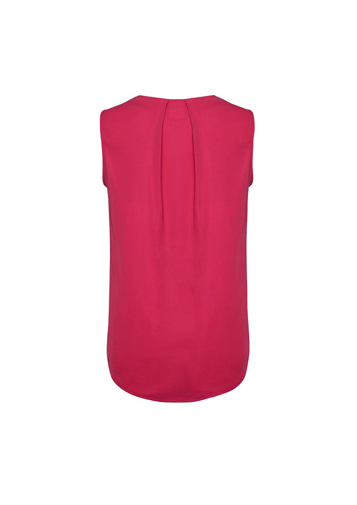 Estelle Womens Sleeveless Pleat Detail Blouse - Raspberry - Back