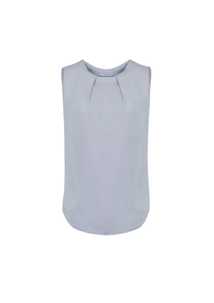 Estelle Womens Sleeveless Pleat Detail Blouse - Silver - Front